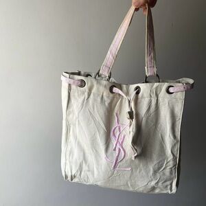 Yves Saint Laurent Cream Tote with Pink Logo